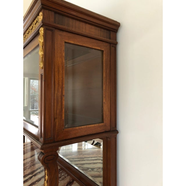 French Antique French Louis XVI Style Marble Top Sideboard Mirrored Back & Hutch China Cabinet For Sale - Image 3 of 13