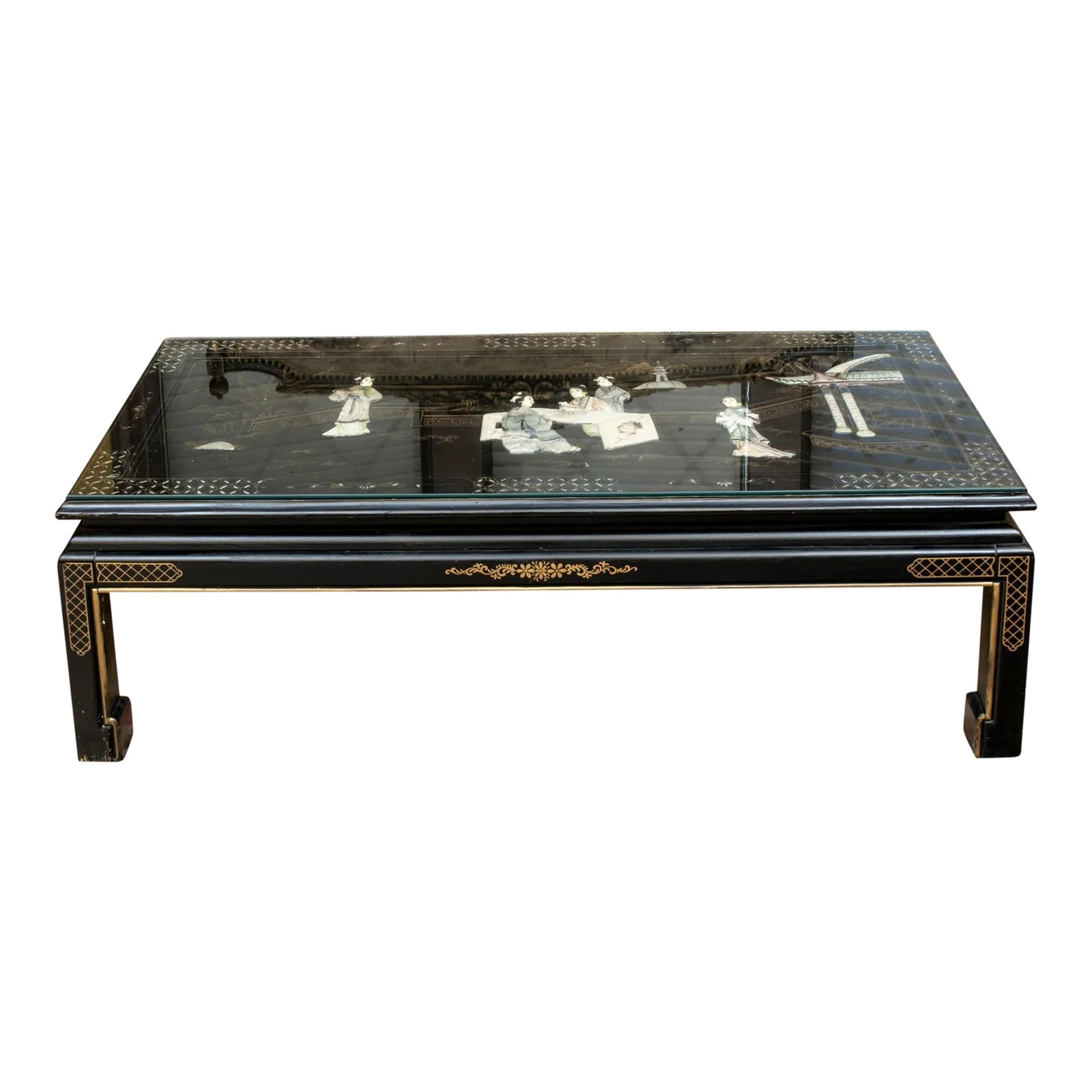 Late 20th Century Vintage Chinoiserie Hand Painted and Inlaid Lacquered ...