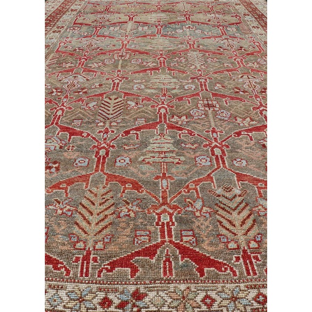 Kurdish Antique Gallery Runner With Tribal Design in Light Green, Tan and Red 5'6 X 10'11 For Sale - Image 12 of 16