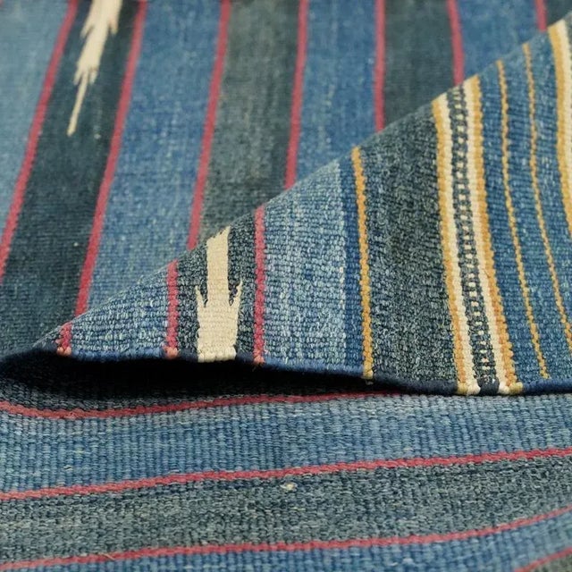 Vintage Dhurrie Runner Rug in Blue Stripes With Red Accents | Rug & Kilim For Sale In New York - Image 6 of 6