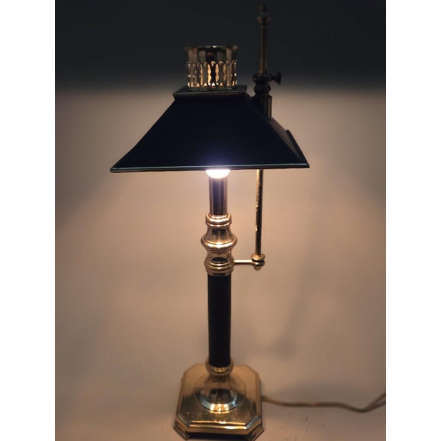 Vintage Chapman Brass Bouillotte Table Lamp With Black Tole Shade For Sale - Image 11 of 13
