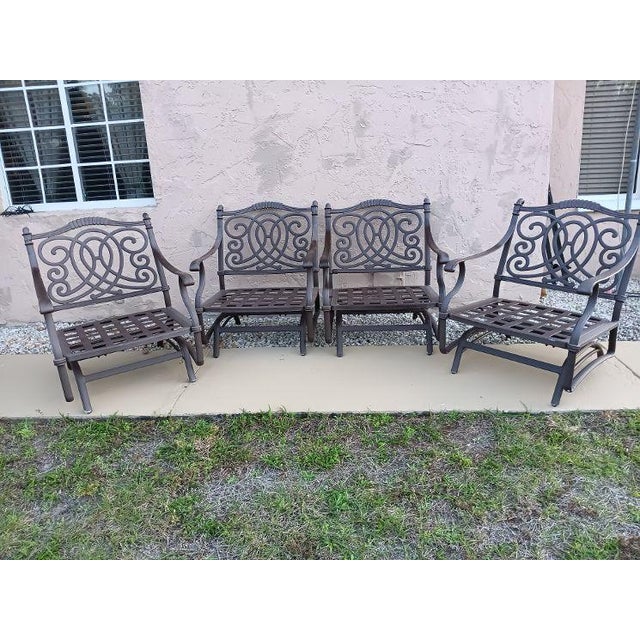 Cast Aluminum Brown Patio Rocking Armchair Mallin Set of 4 30" W x 36" H x 25" D x 14" seat to floor x 25" H arm to floor