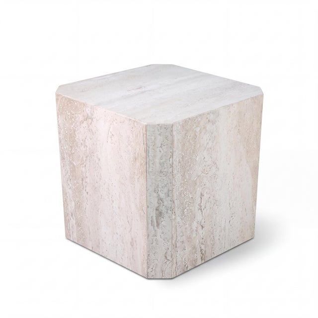 Large Scale Organic Modern Travertine Stone Cube Side Tables or Pedestals - Pair For Sale - Image 4 of 6