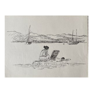Hayward Cirker Coastal Scene Drawing For Sale