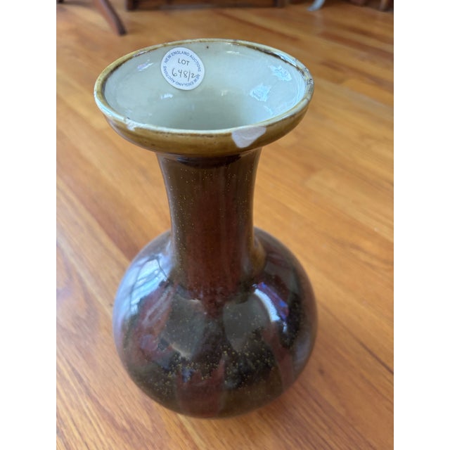Vintage Chinese Oxblood & Olive Flambé Glazed Porcelain Bottle Vase For Sale - Image 4 of 8