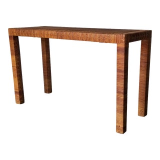 Vintage Bielecky Brothers Style Rattan Console Table For Sale