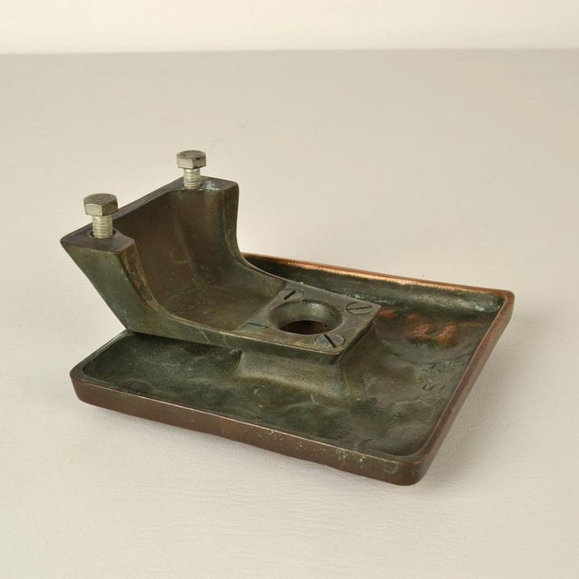 Gold Square Push and Pull Door Handle in Bronze in Basket Relief, 1970s For Sale - Image 8 of 10