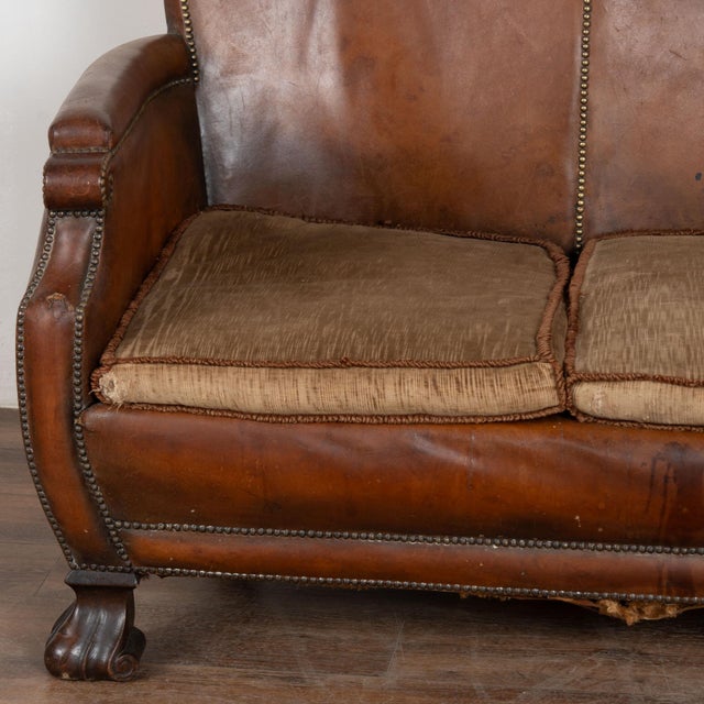Mid 20th Century 20th Century Vintage Danish Brown Leather Three Seat Sofa For Sale - Image 5 of 18