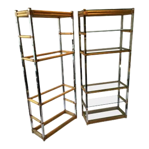 7’ High 1970s Chrome Glass And Bamboo Etageres - A Pair