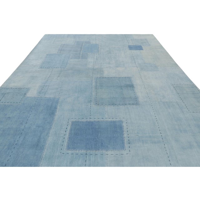 Late 19th Century Vintage Patchwork Rug in Blue, White and Gray Tones - Rug & Kilim For Sale - Image 5 of 7