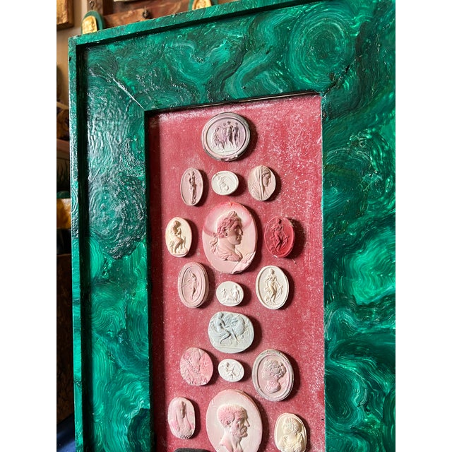 19th Century Italian Grand Tour Intaglio Collection With Painted Faux Malachite Frame For Sale In Palm Springs - Image 6 of 12