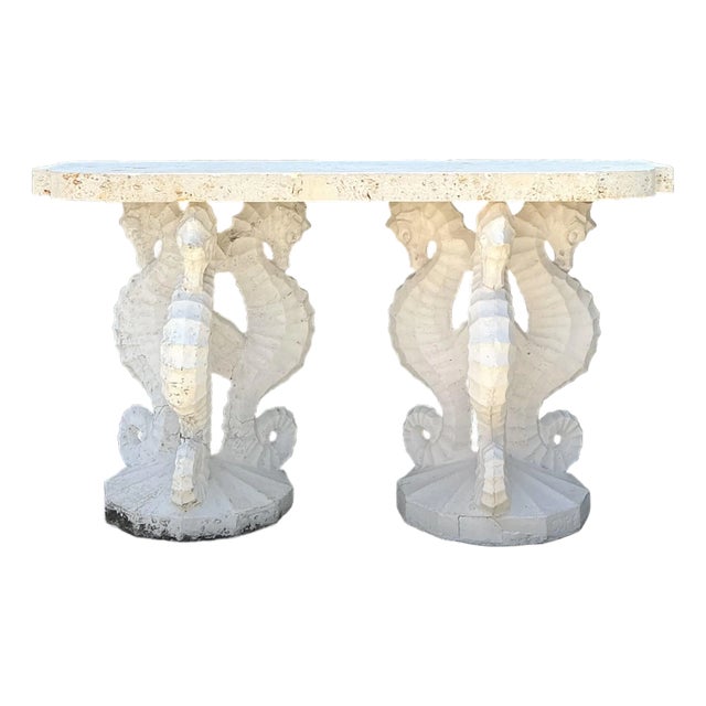Vintage Coquina Seahorse Console Table For Sale