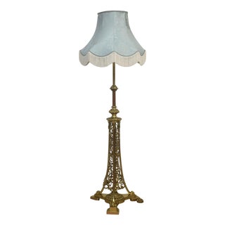 Ornate Brass Floor Lamp with Floral Openwork Base For Sale