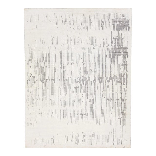 Ivory Modern Moroccan Style Handmade Wool Rug With Abstract Motif by Apadana For Sale