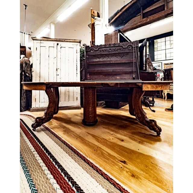 Early 20th Century Solid Oak Clawfoot Dining Table With Four Leaves For Sale - Image 18 of 18