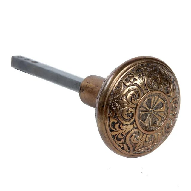 19th Century Antique American Ornamental Bronze Door Knob With Rosette For Sale - Image 6 of 9
