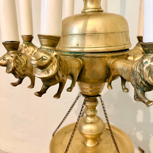 Metal Antique Moorish Revival Lion Motif Brass Eight-Light Figural Lamp, Circa 1900 For Sale - Image 7 of 12