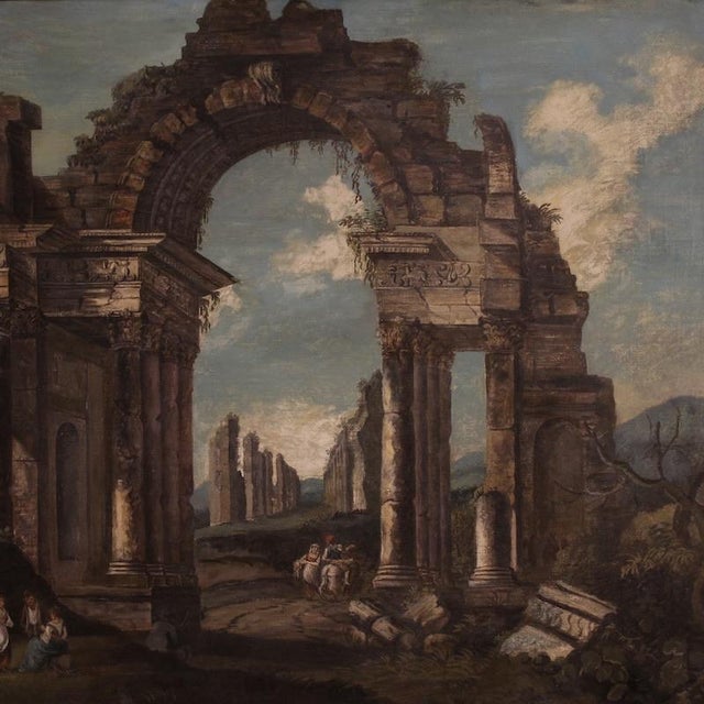 Italian Artist, 20th century Italian architectural capriccio painting, Oil on Canvas For Sale - Image 4 of 16