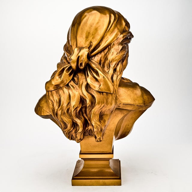 Bronze French 19th Century Bronze Sculpture/ Bust of a Woman, Signed F, Barbedienne For Sale - Image 8 of 10
