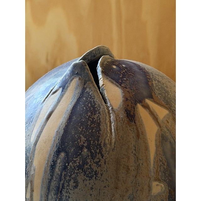 1940s Studio Pottery Orb Vase wirh Pinched Organic Opening and Drip Glaze, 1940 For Sale - Image 5 of 13
