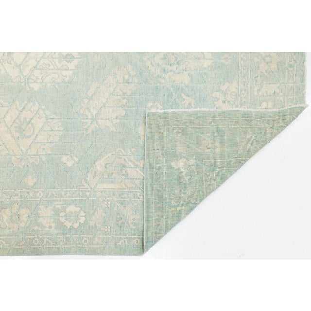 Modern Oushak Style Hand-Knotted Area Wool Rug – Seafoam & Ivory 9x12 For Sale - Image 4 of 11