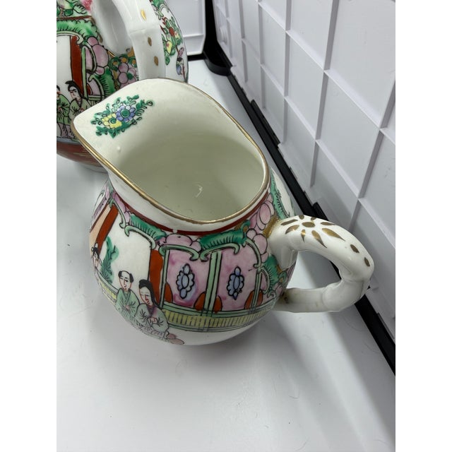 Antique Chinese Famille Rose Medallion Porcelain Tea Set; Teapot, Sugar, Creamer For Sale In Washington DC - Image 6 of 12