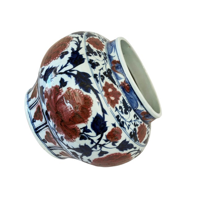 Ceramic Vintage Ming Style Chinoiserie Blue and White Vase/Cachepot 11" H For Sale - Image 7 of 10