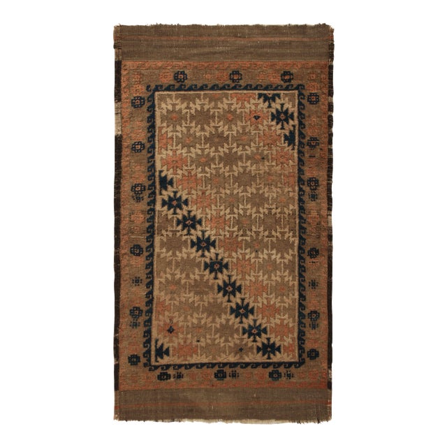 Hand-Knotted Antique Kuba Rug in Red and Beige Brown Geometric Pattern For Sale