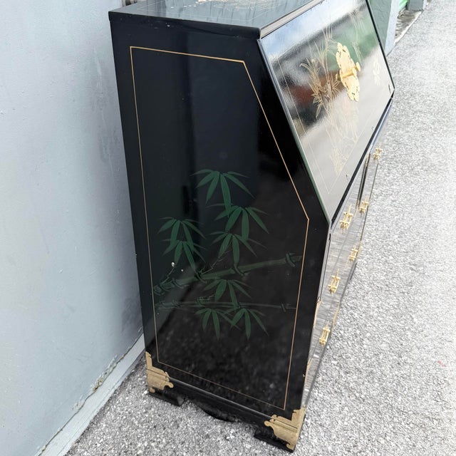 Chinese Black Lacquered and Hand-Painted Secretary Desk For Sale In West Palm - Image 6 of 8