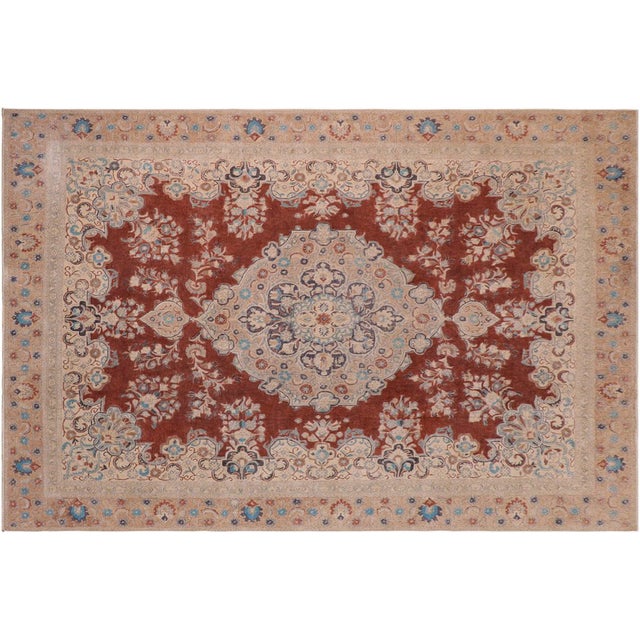 Shabby Chic Vintage Red/Tan Wool Rug - 10'3'' X 13'7'' For Sale - Image 9 of 10