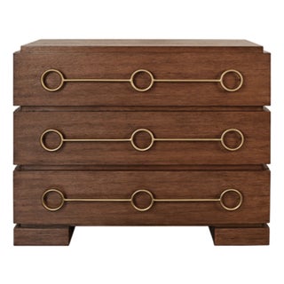 Matthew Izzo Home Roderick Provincial Brown Oak Three Drawer Chest With Brass Accents For Sale