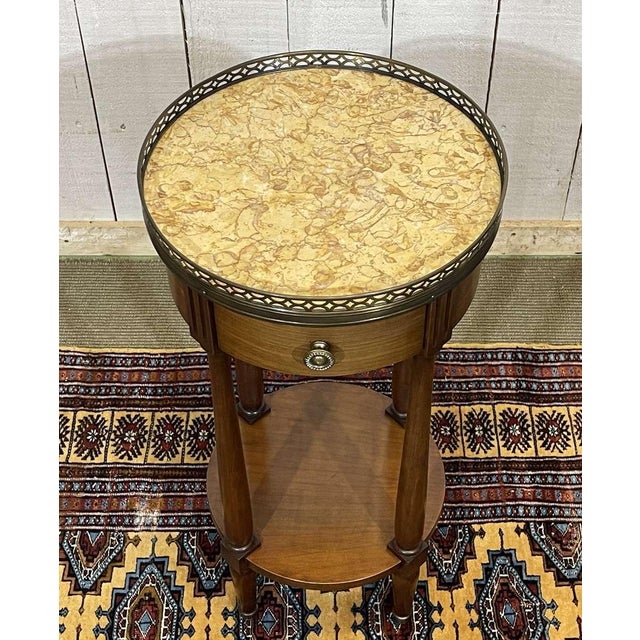 Round Side Table in Cherry Wood with Marble Top, 1970s For Sale - Image 4 of 10