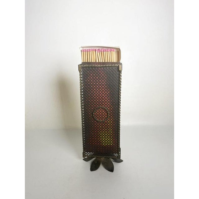 The matchbox is not included. ! French fireplace match holder dating from the 1950s, crafted from metal with a tall...