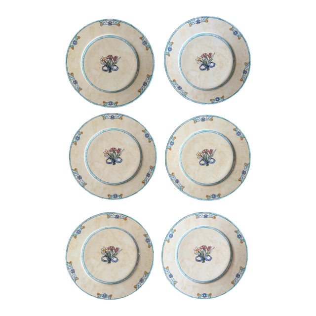 1990s Villeroy Boch Castellina 8.25 Inch Plates Citta Campagna Floral Fruit Dinnerware - Set of 6 For Sale