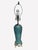 Gorgeous blue-teal pottery ceramic body with gold metal rococo, French inspired. A new white fabric lamp shade is attached.