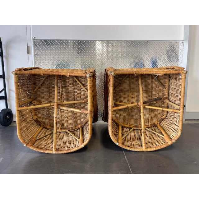 Vintage Organic Modern Braided Rattan Lounge Chairs With Ottoman For Sale - Image 11 of 12