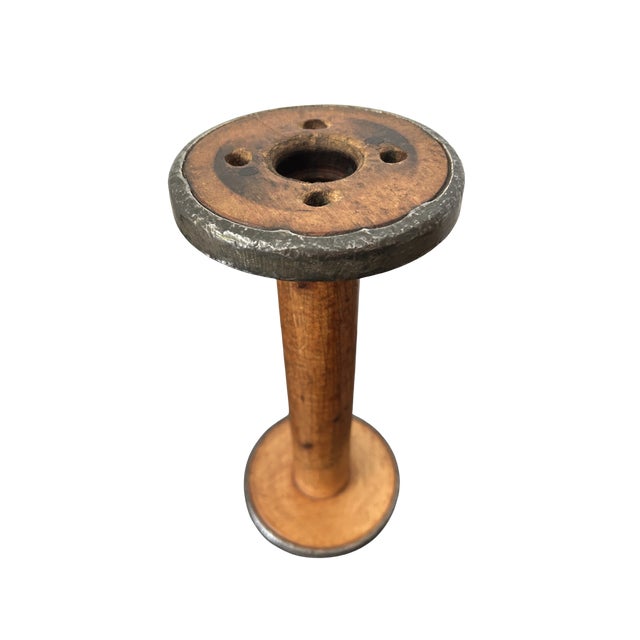 Antique 19th Century Wooden Textile Spool with Metal Rims – Large Industrial Bobbin | Farmhouse & Mill Decor Accent...