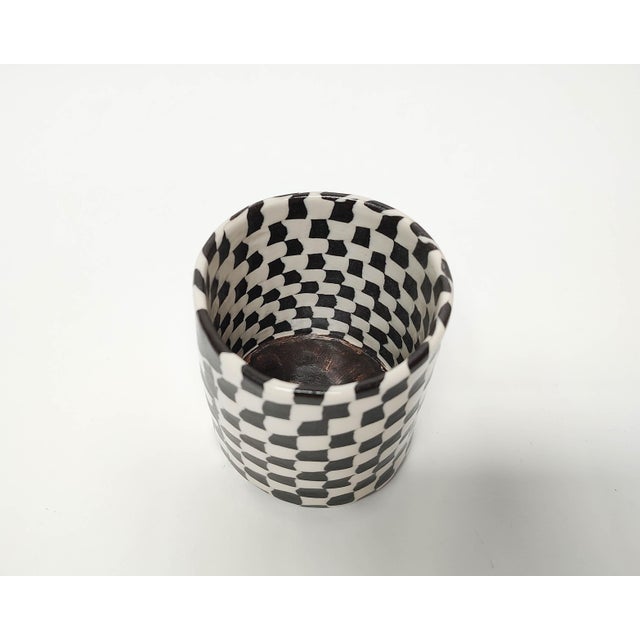Contemporary Short Checker Vase Black and White by Fizzy Ceramics For Sale - Image 3 of 12