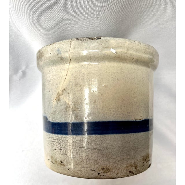 Vintage Blue Stripe Stoneware Crock/Salt For Sale - Image 10 of 11