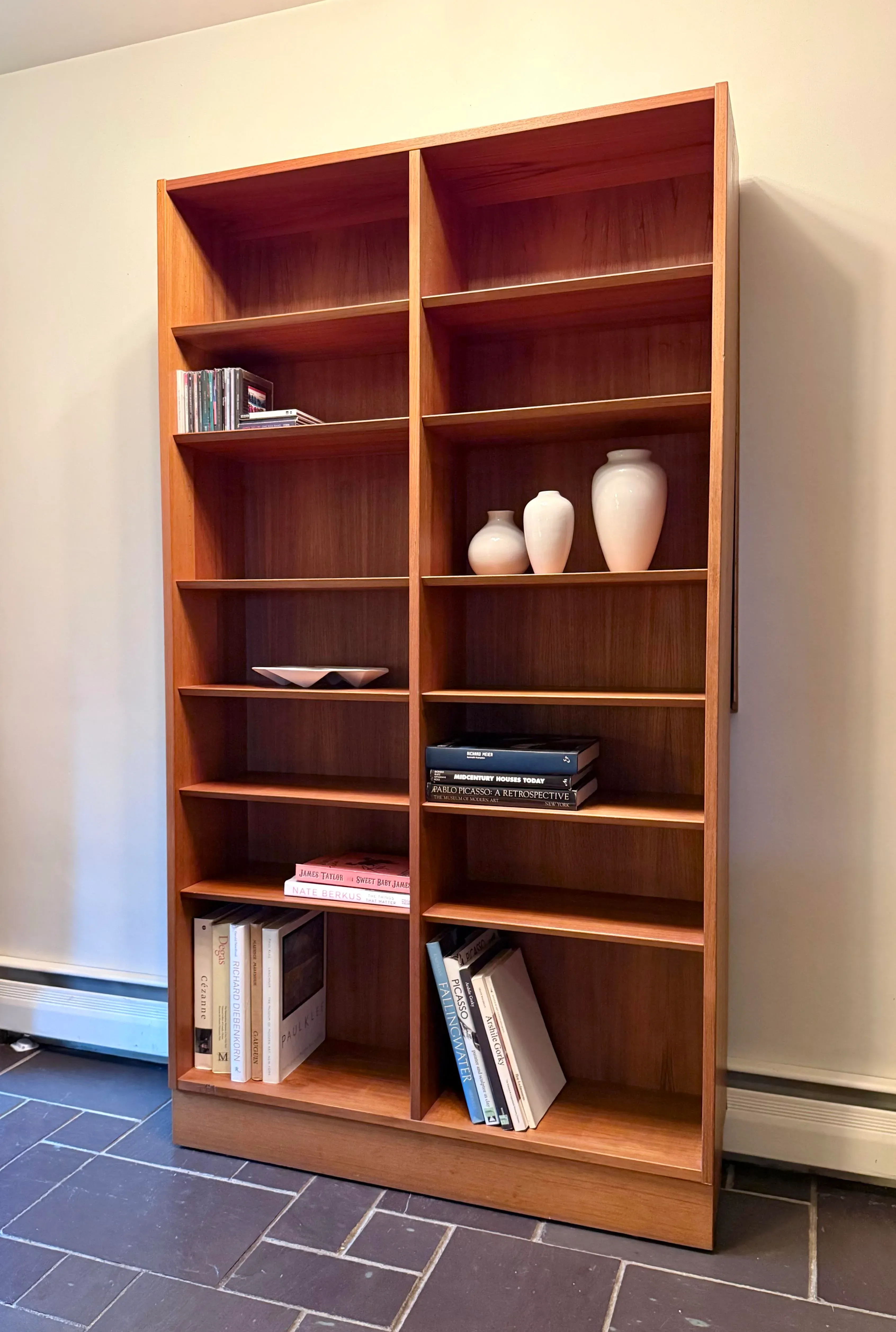 Mid Century Danish Modern Tall Double Bookcase by Hundevad | Chairish