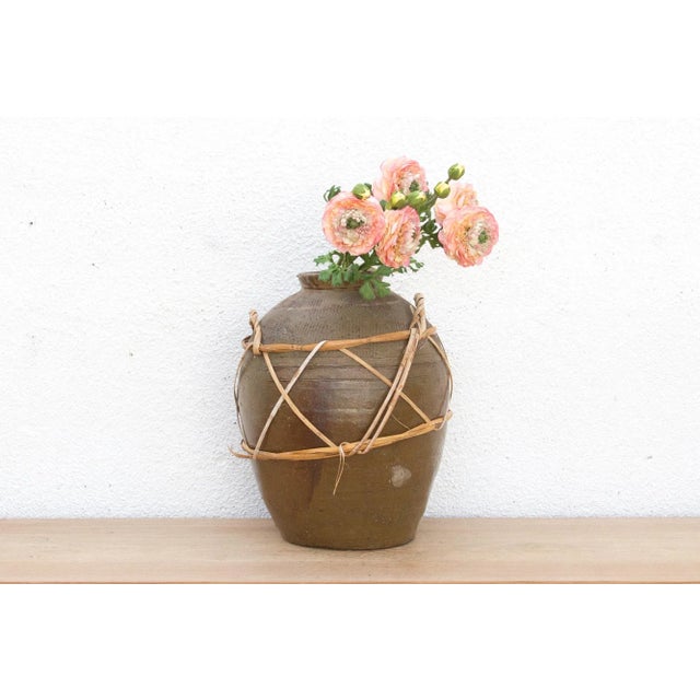 Antique Asian Stoneware Pot With Rattan Harness For Sale - Image 10 of 10