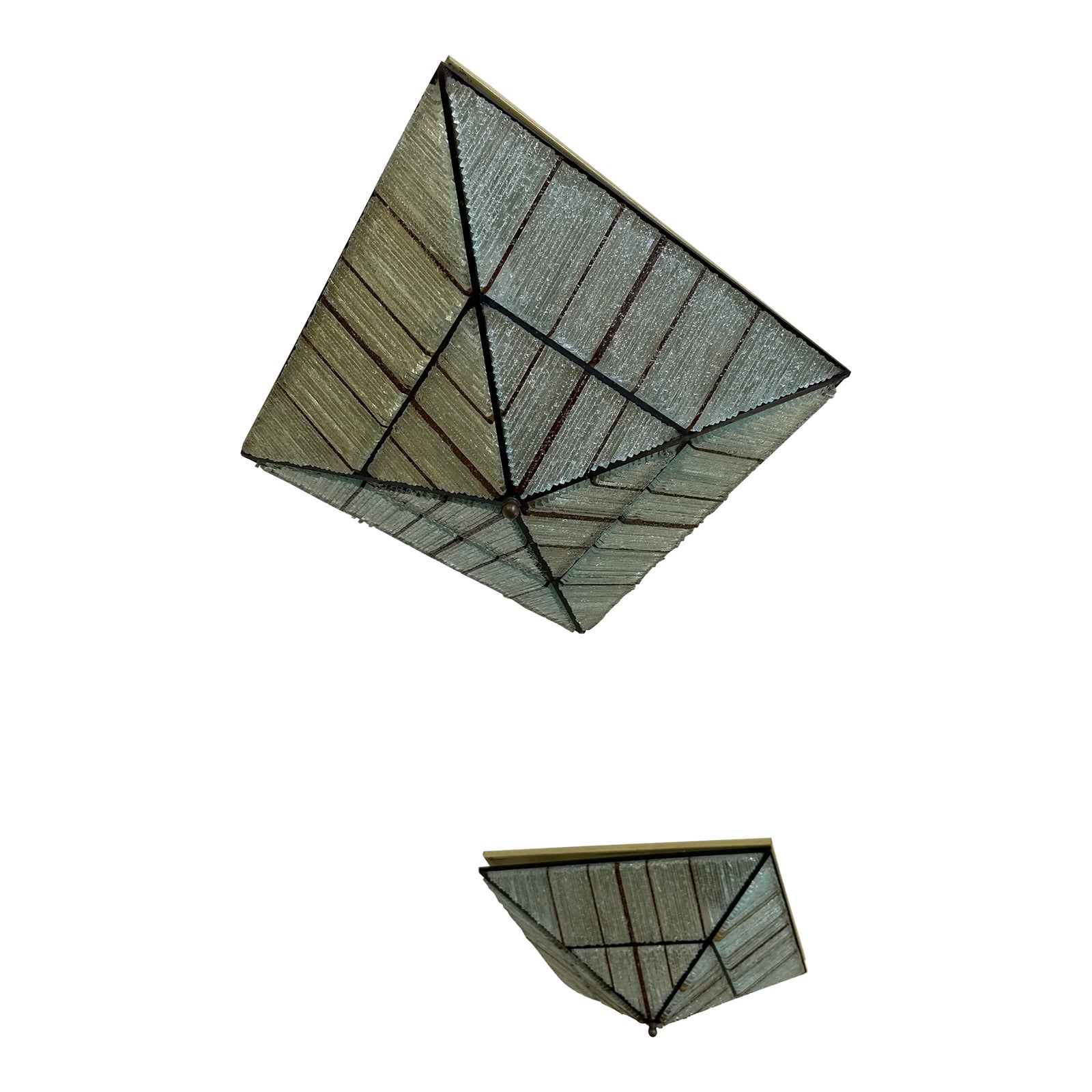 Pair of Pyramid Hammered Glass Flush Mount by Poliarte, Italy, 1970s ...