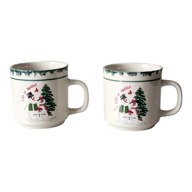 Vintage Let It Snow Christmas Mugs Pair For Sale