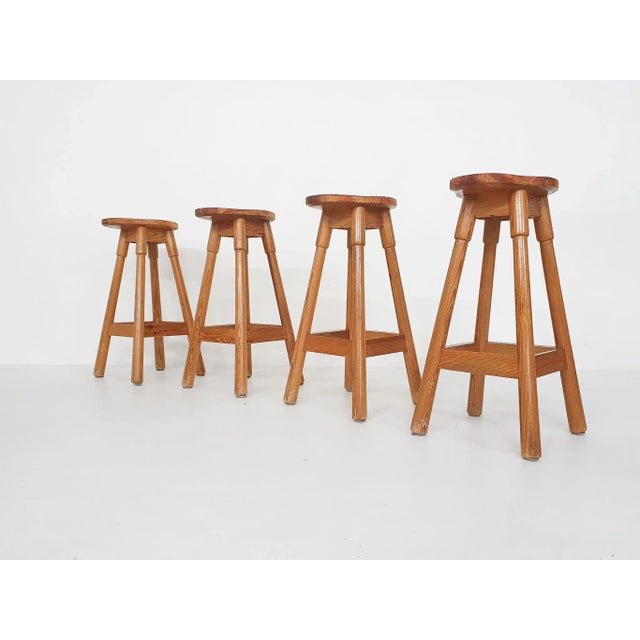 1970s Scandinavian Modern Pinewood Bar Stools, 1970s, Set of 4 For Sale - Image 5 of 13