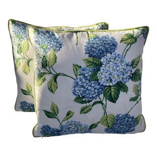 Thibaut Hydrangeas in Blue and White Pillows - Pair For Sale