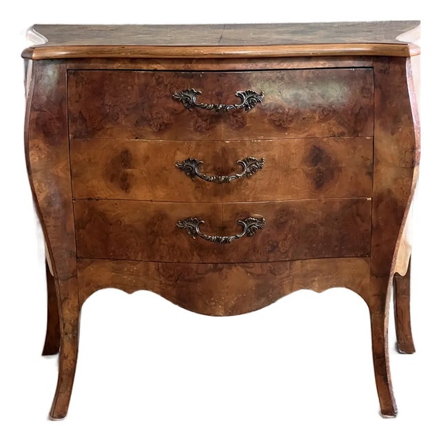 1950s Bombé Commode – Burl Walnut, Louis XV Style For Sale