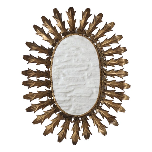 Vintage Spanish Oval Sunburst Mirror, 1960 For Sale