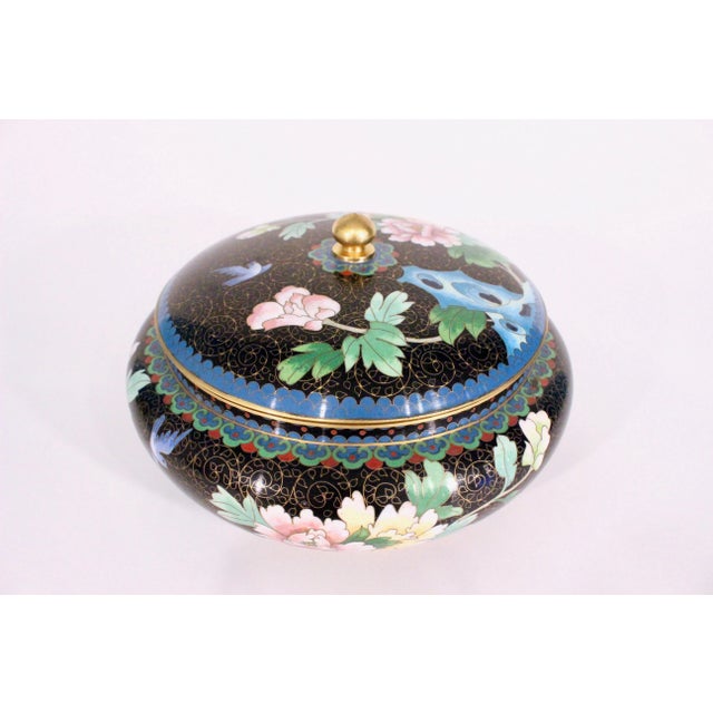 Metal Large Cloisonné Lidded Floral Bowl For Sale - Image 7 of 8