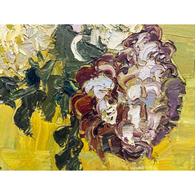 Textile Mary Malcolm-Kluge “Fleurs” Signed Oil on Canvas Floral Still Life Painting For Sale - Image 7 of 12