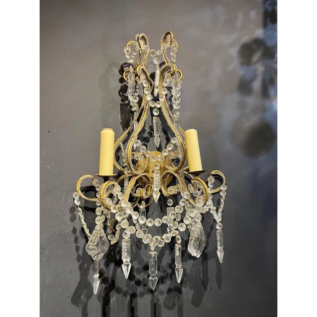Metal 1940s Beaded Crystal Sconces - A Pair For Sale - Image 7 of 11
